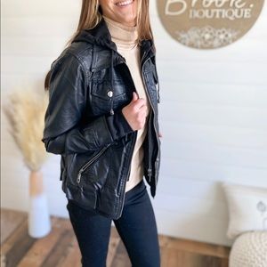 Vegan Leather Jacket w/ Hood
